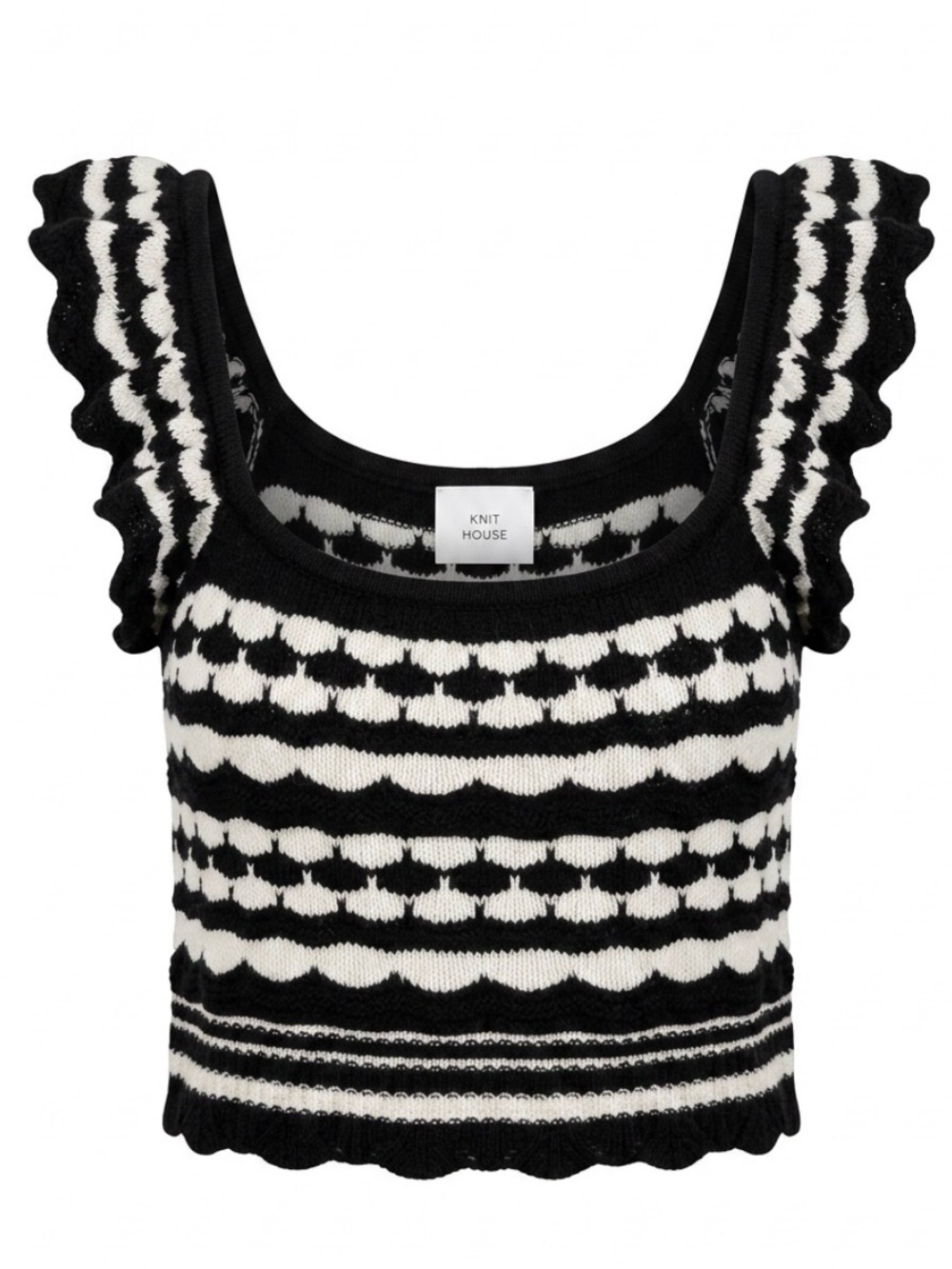 H & M White Scallop Knit Crop Top
